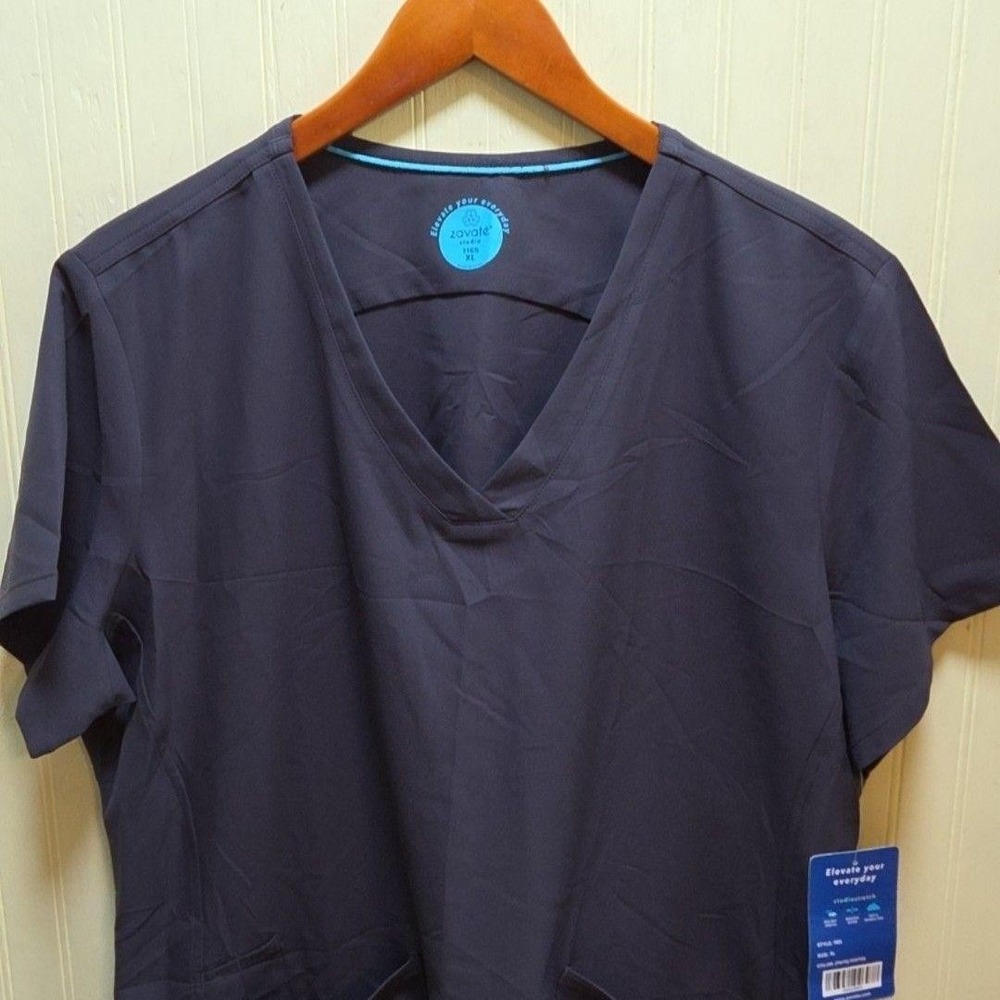 Zavate Shirt Womens XL Gray‎ V Neck Short Sleeve Studio Stretch Workwear Top